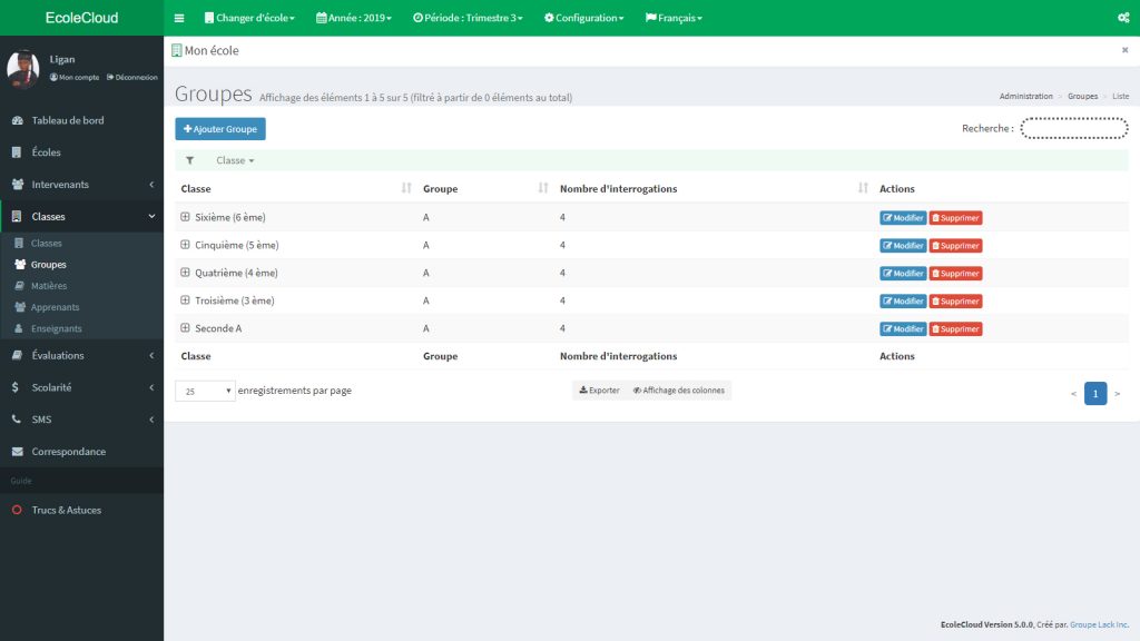 EcoleCloud : Gestion des groupes de classe