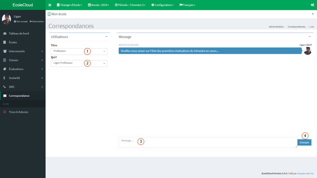 EcoleCloud : Correspondance