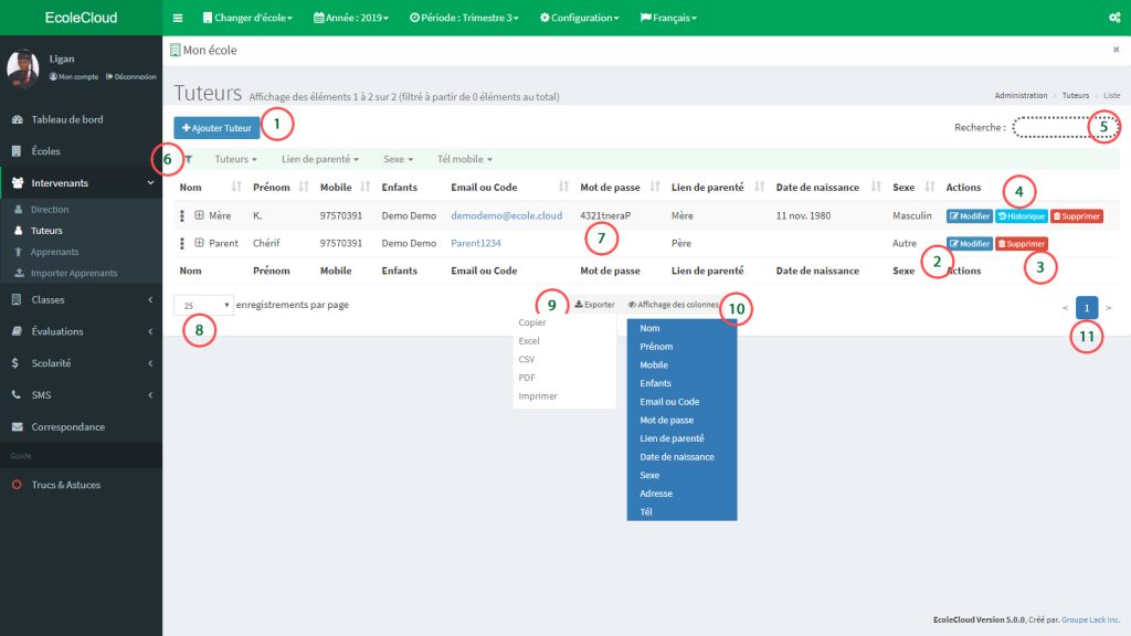 EcoleCloud : Gestions enregsitrements