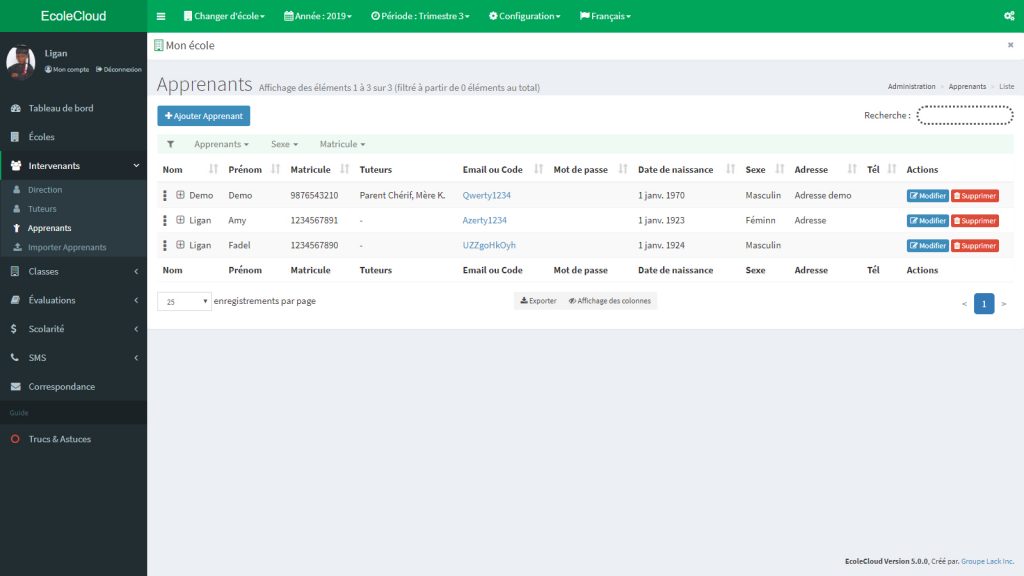 EcoleCloud : Gestion des apprenants