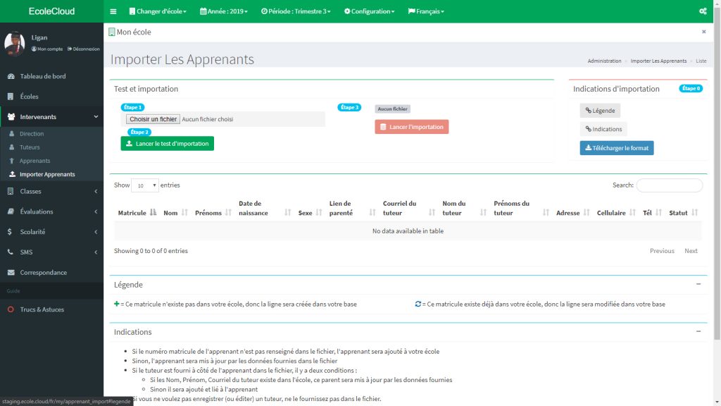 EcoleCloud : Importation des apprenants et tuteurs
