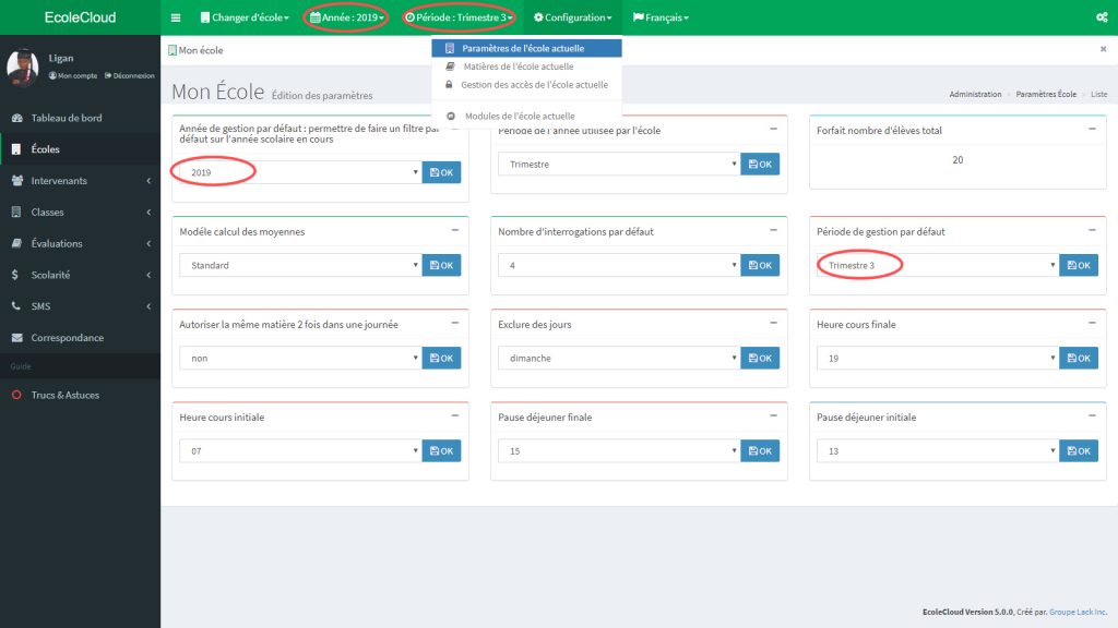 EcoleCloud : Périodes courantes