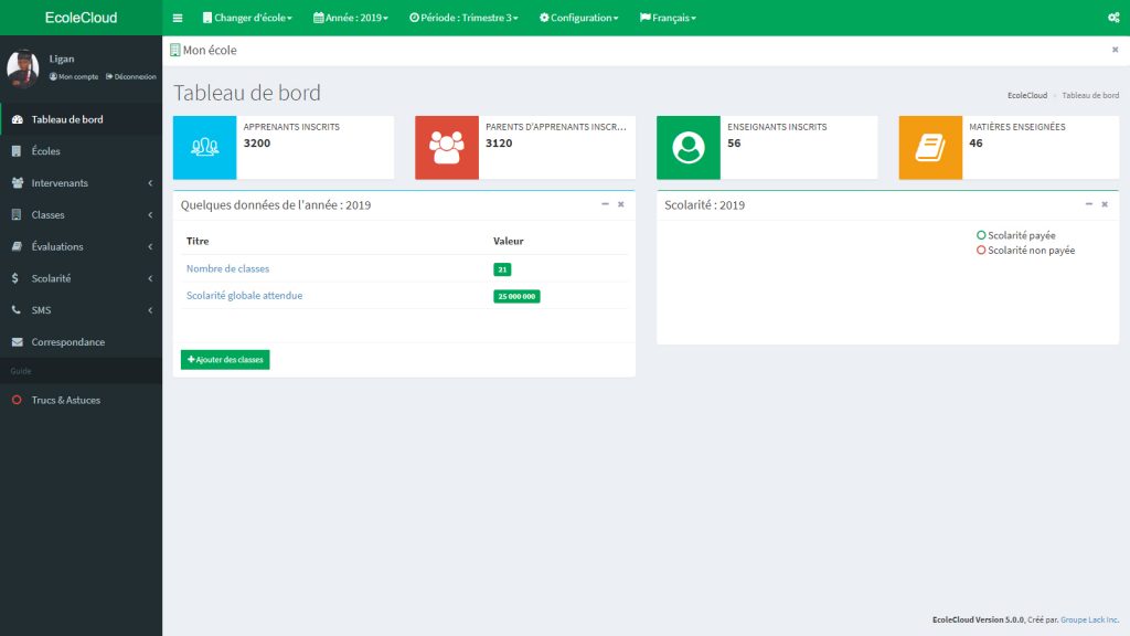 EcoleCloud : Tableau de bord